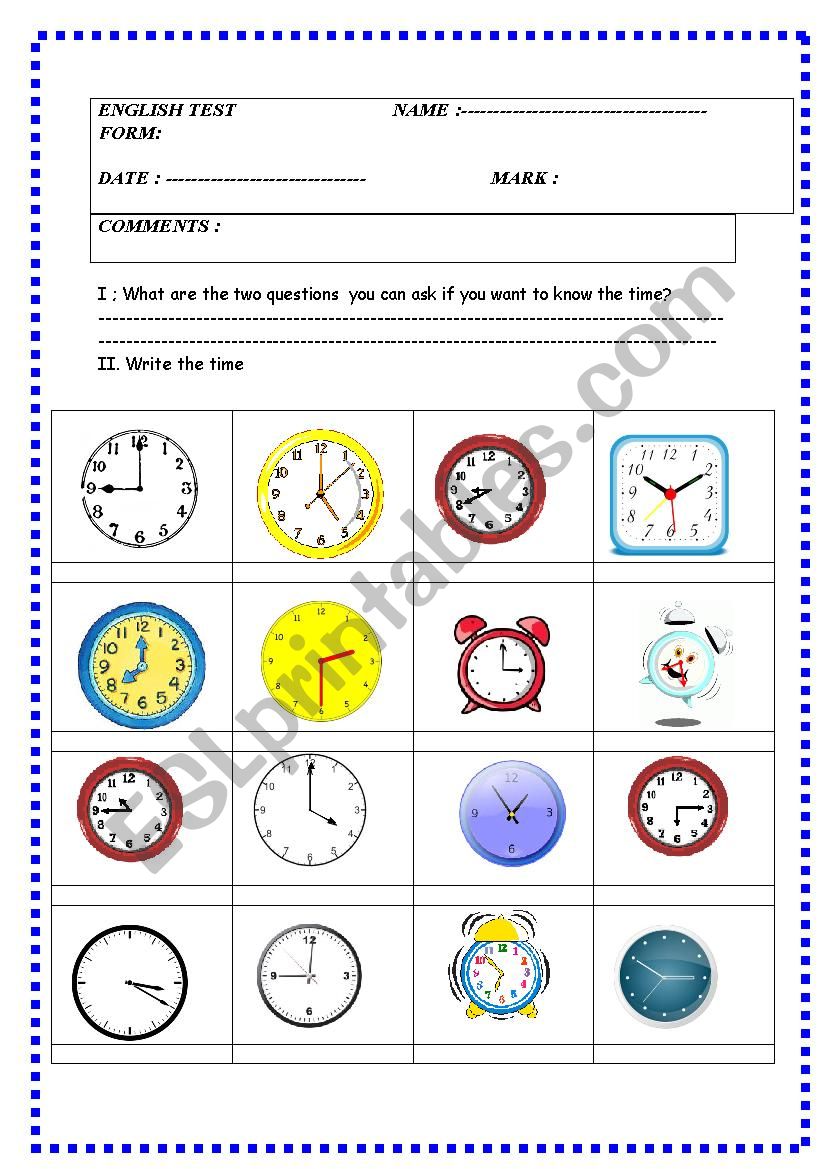 What time is it? : TEST worksheet