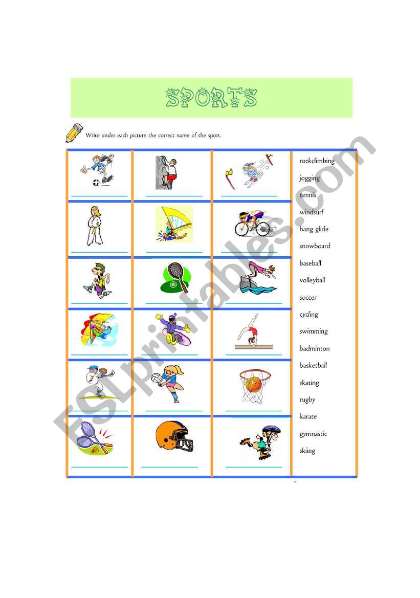 sports worksheet