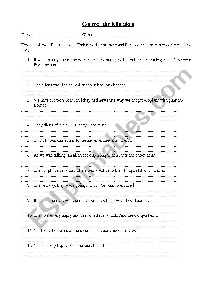 Correct the Mistakes worksheet