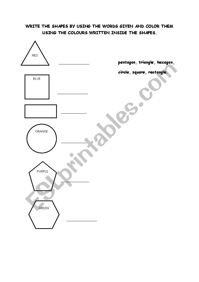 SHAPES AND COLOURS worksheet