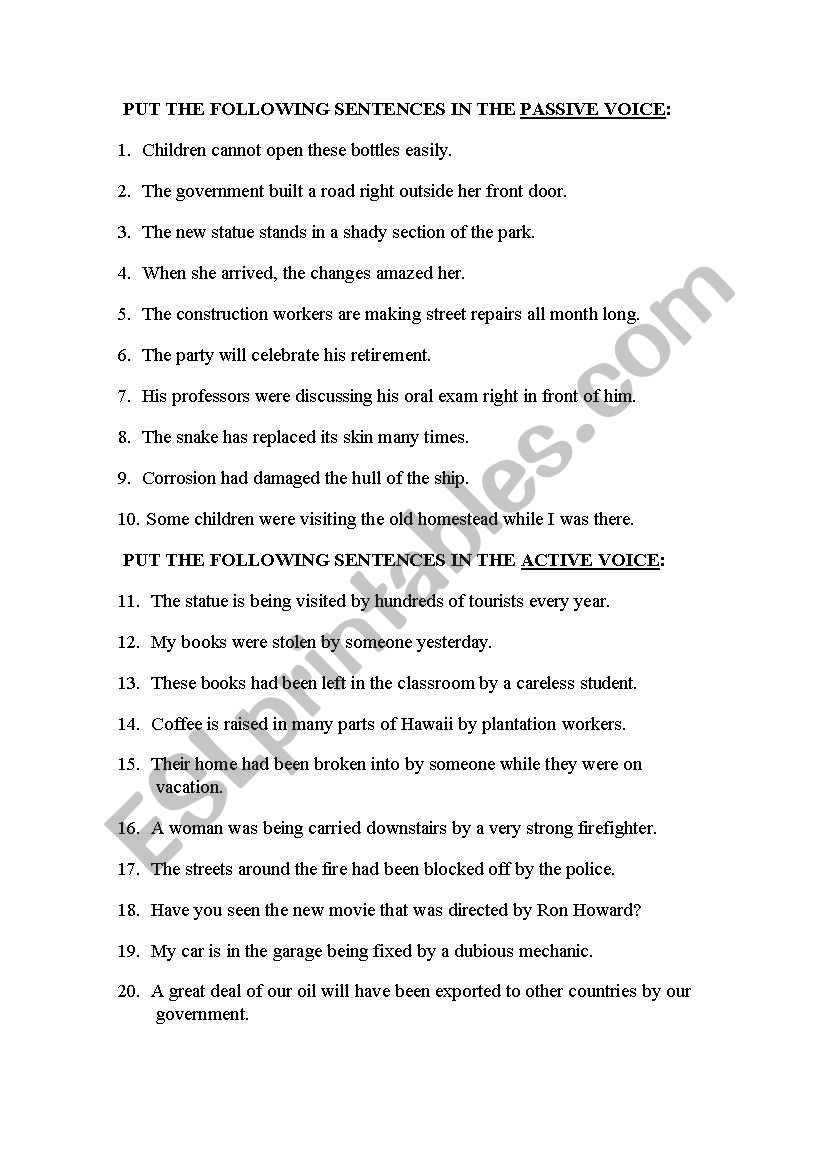 PASSIVE VOICE SENTENCES worksheet