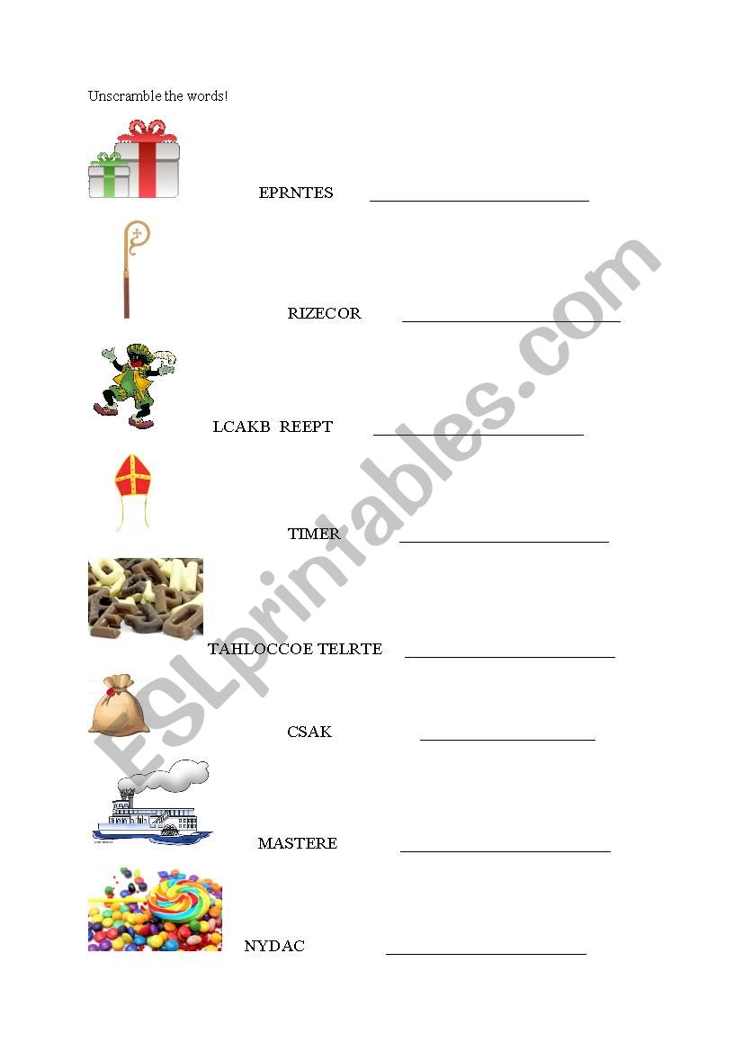 Saint Nicholas unscramble worksheet