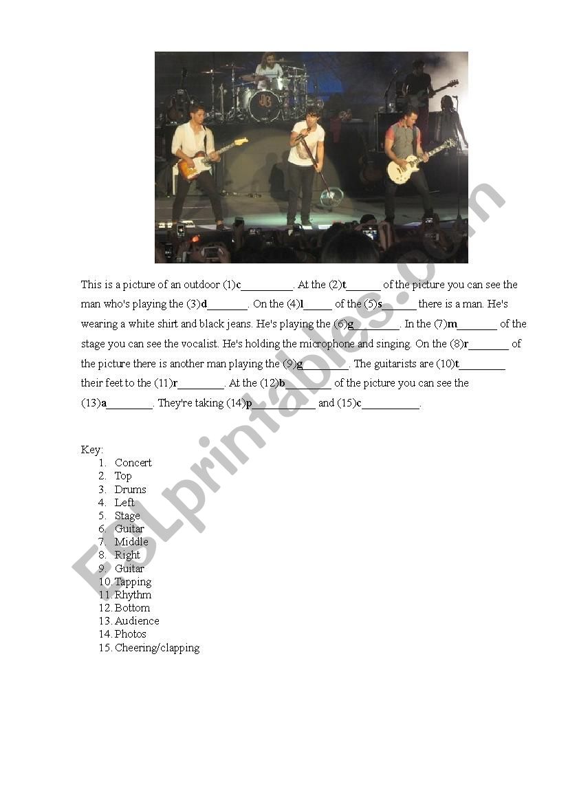 Concert Description Gapfill worksheet