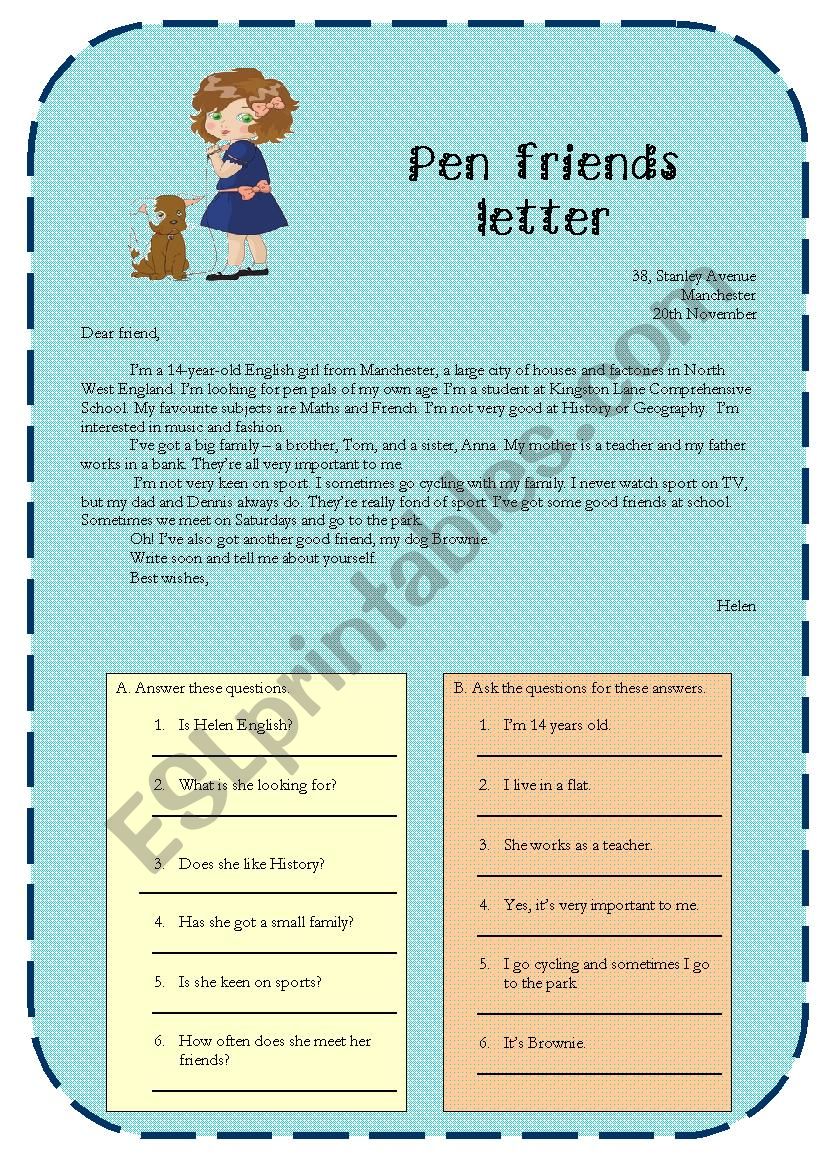  Pen friend letter-comprehension