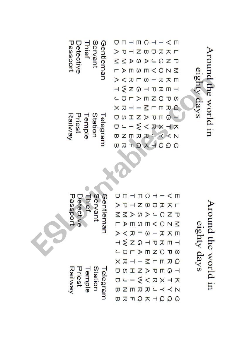 AROUND THE WORLD IN EIGHTY DAYS CHAPTER 1 & 2 wordsearch