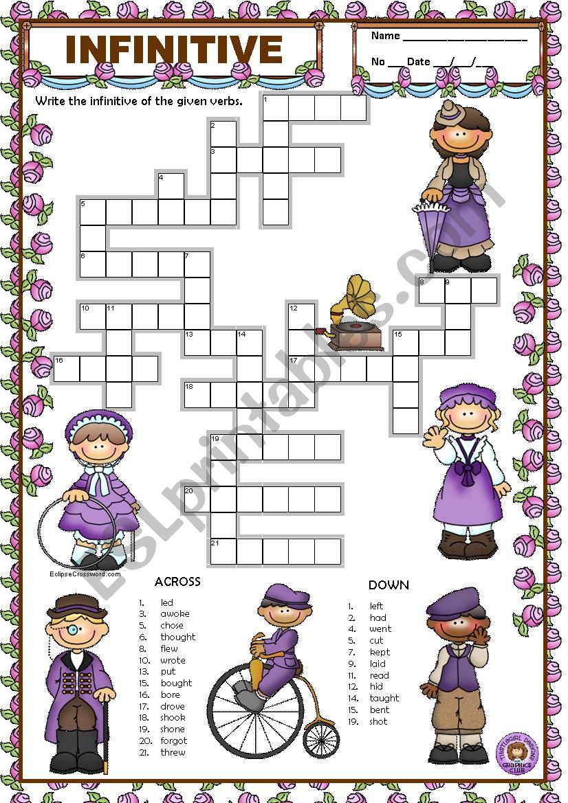 INFINITIVE - CROSSWORD + KEY worksheet