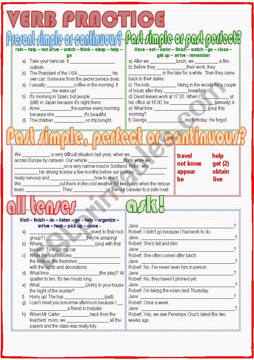 Verb Practice worksheet