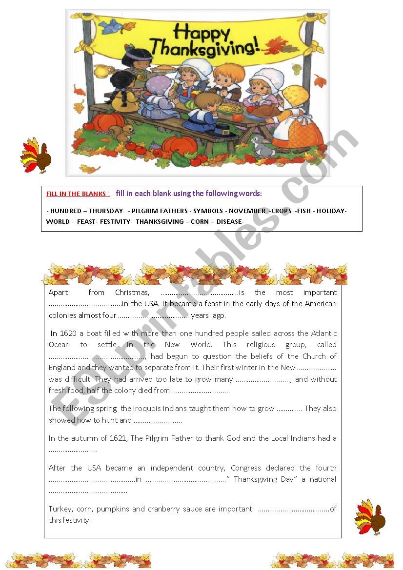 THANKSGIVING  DAY worksheet