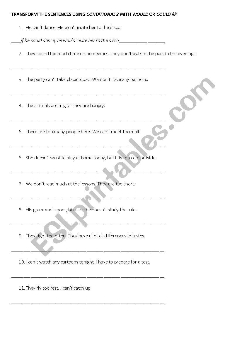 Conditional 2 Transformation worksheet