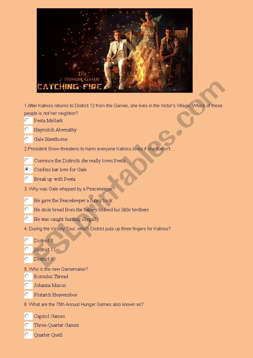 Catching Fire Quiz worksheet