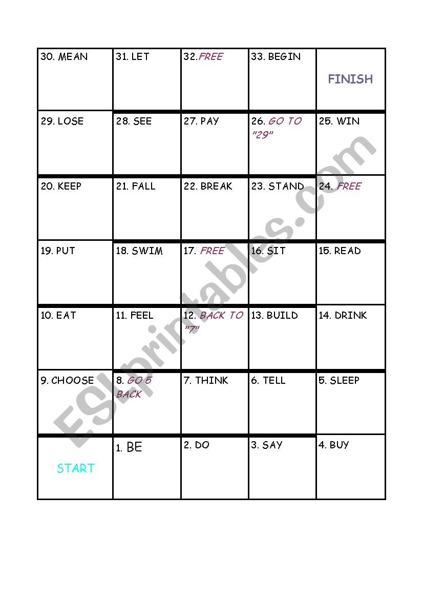 Past Simple game worksheet