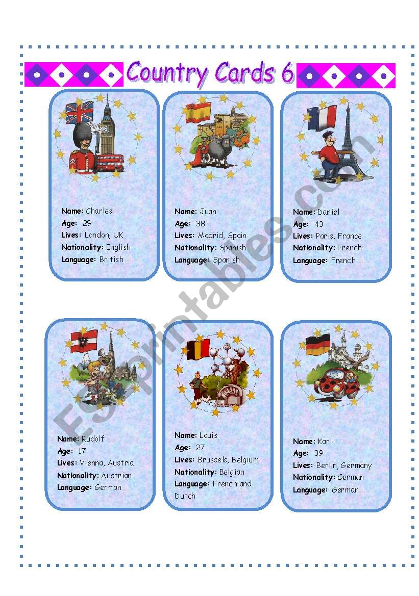 Country Cards 6 worksheet