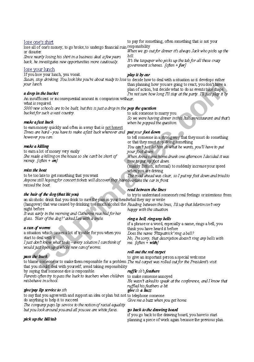 Idioms worksheet