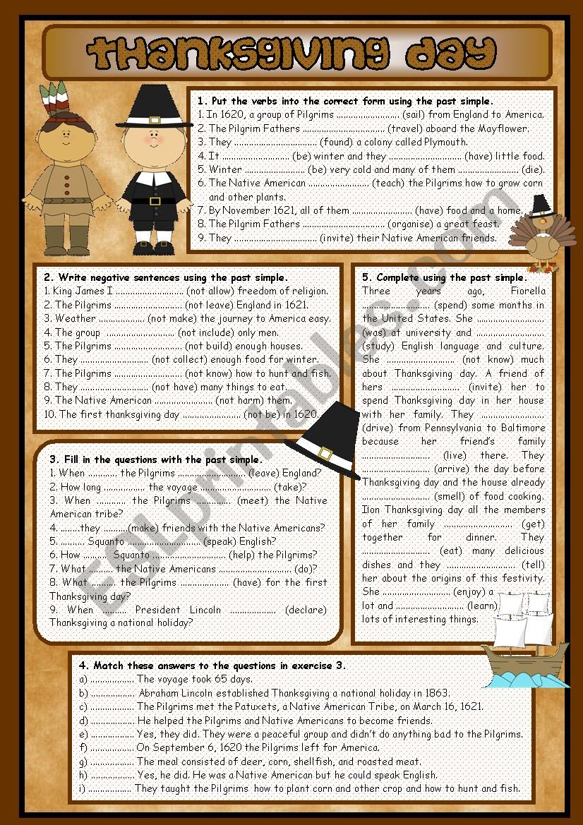 Thanksgiving day worksheet