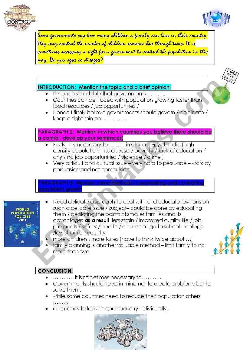 Writing . Population control worksheet