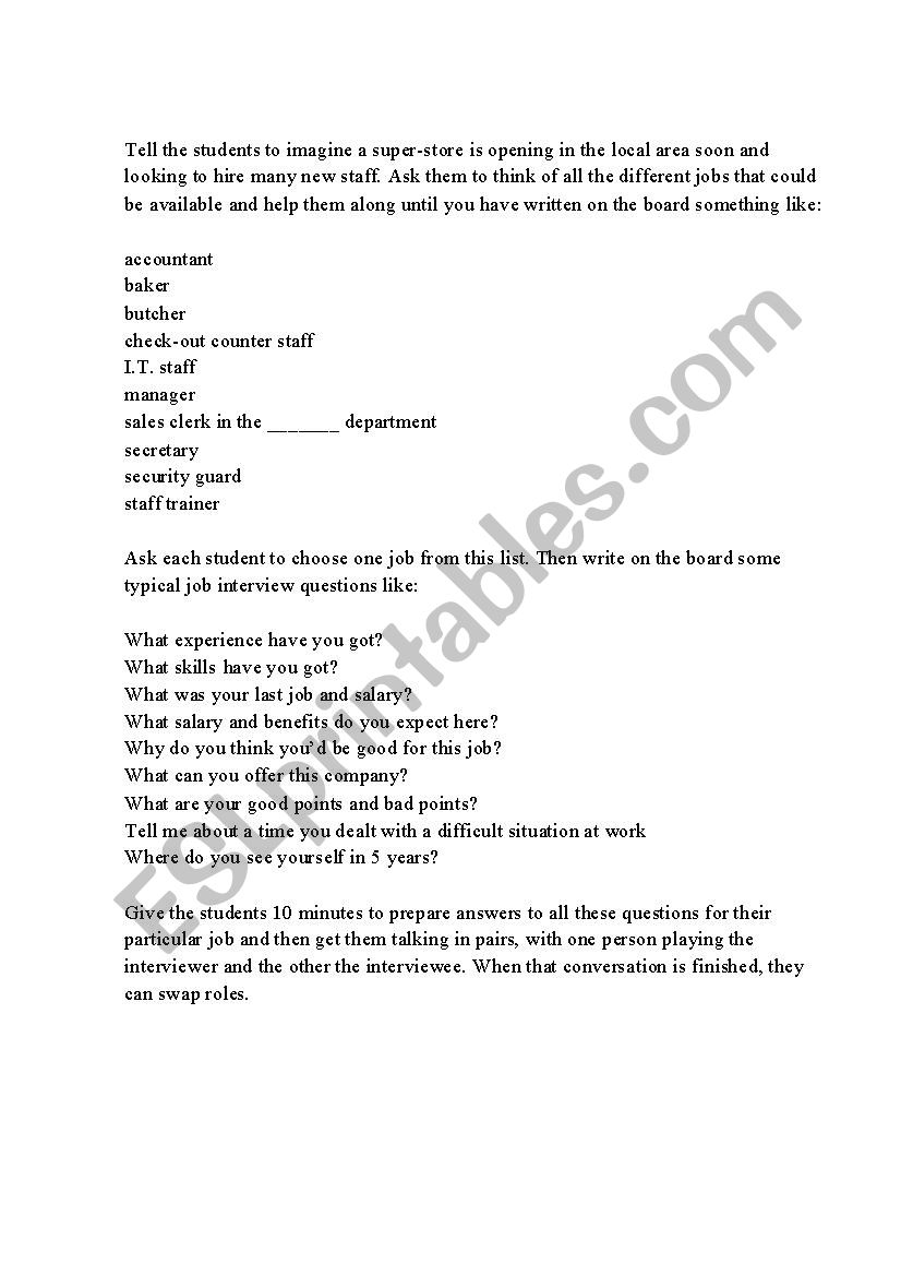 Interview worksheet