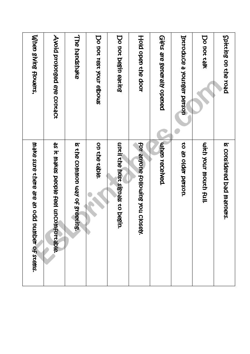 Manners worksheet