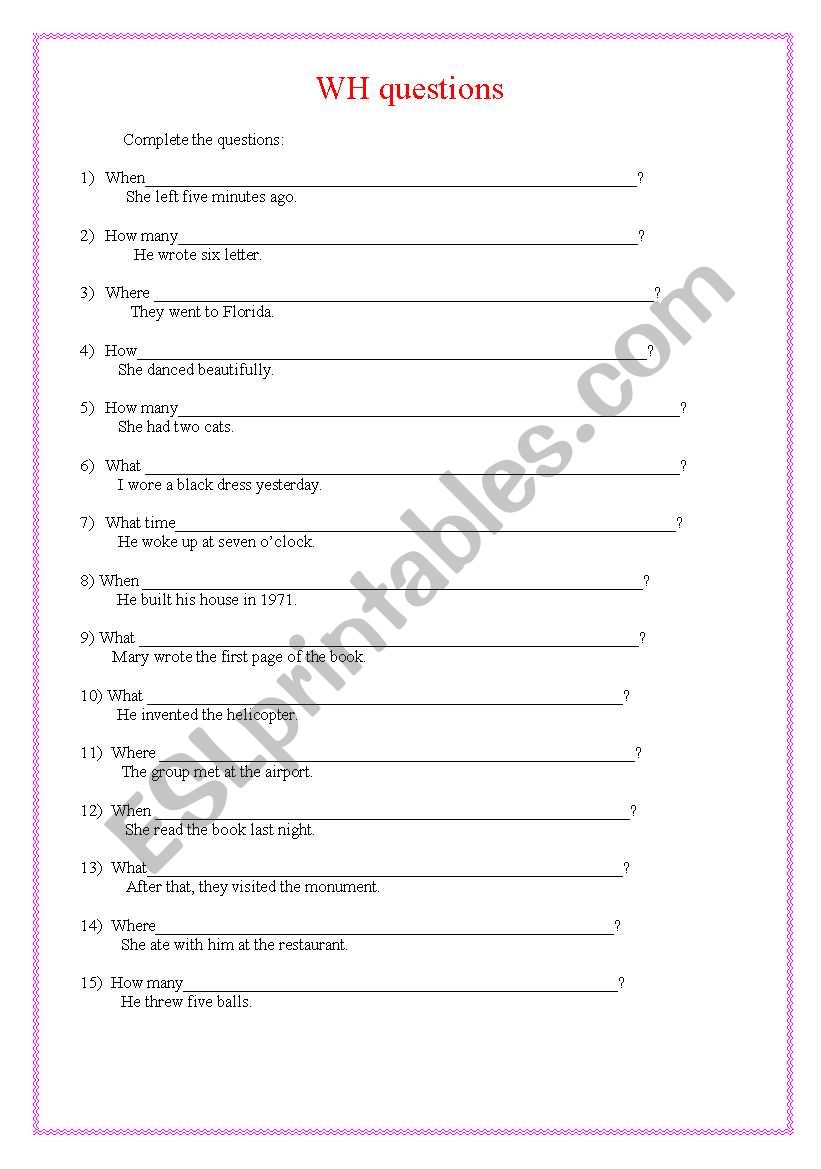 WH questions worksheet