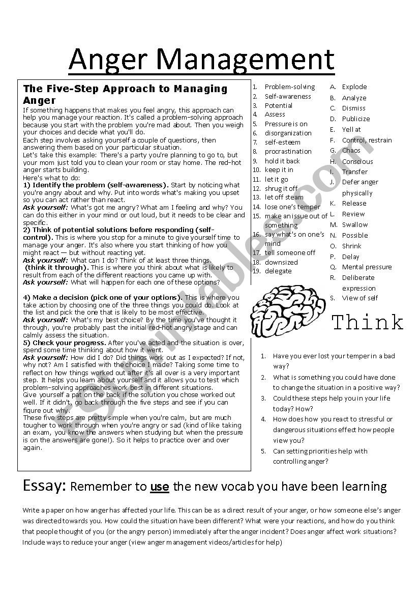 Anger Management worksheet