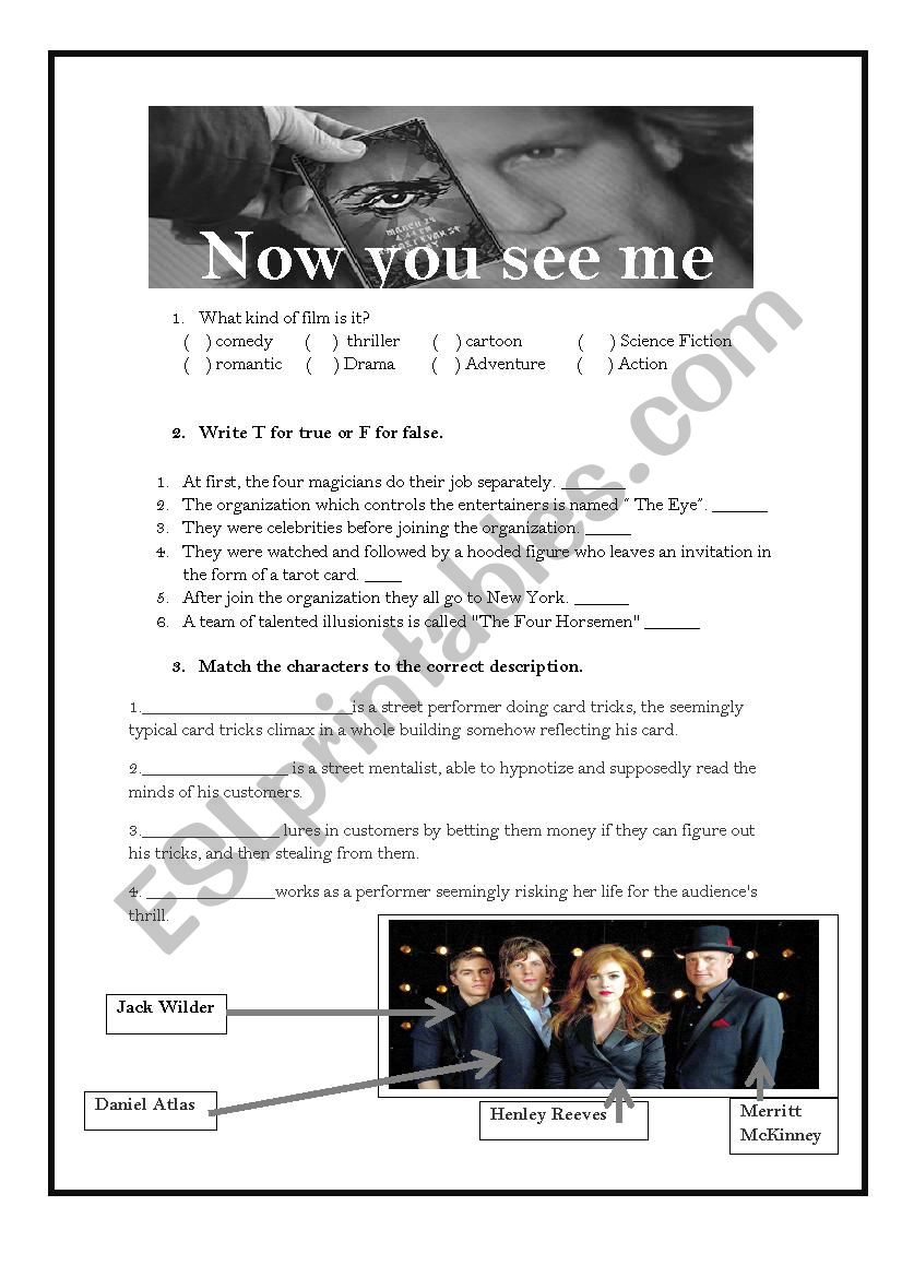 Now you see me worksheet