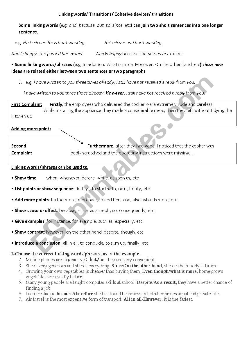 Linking words worksheet