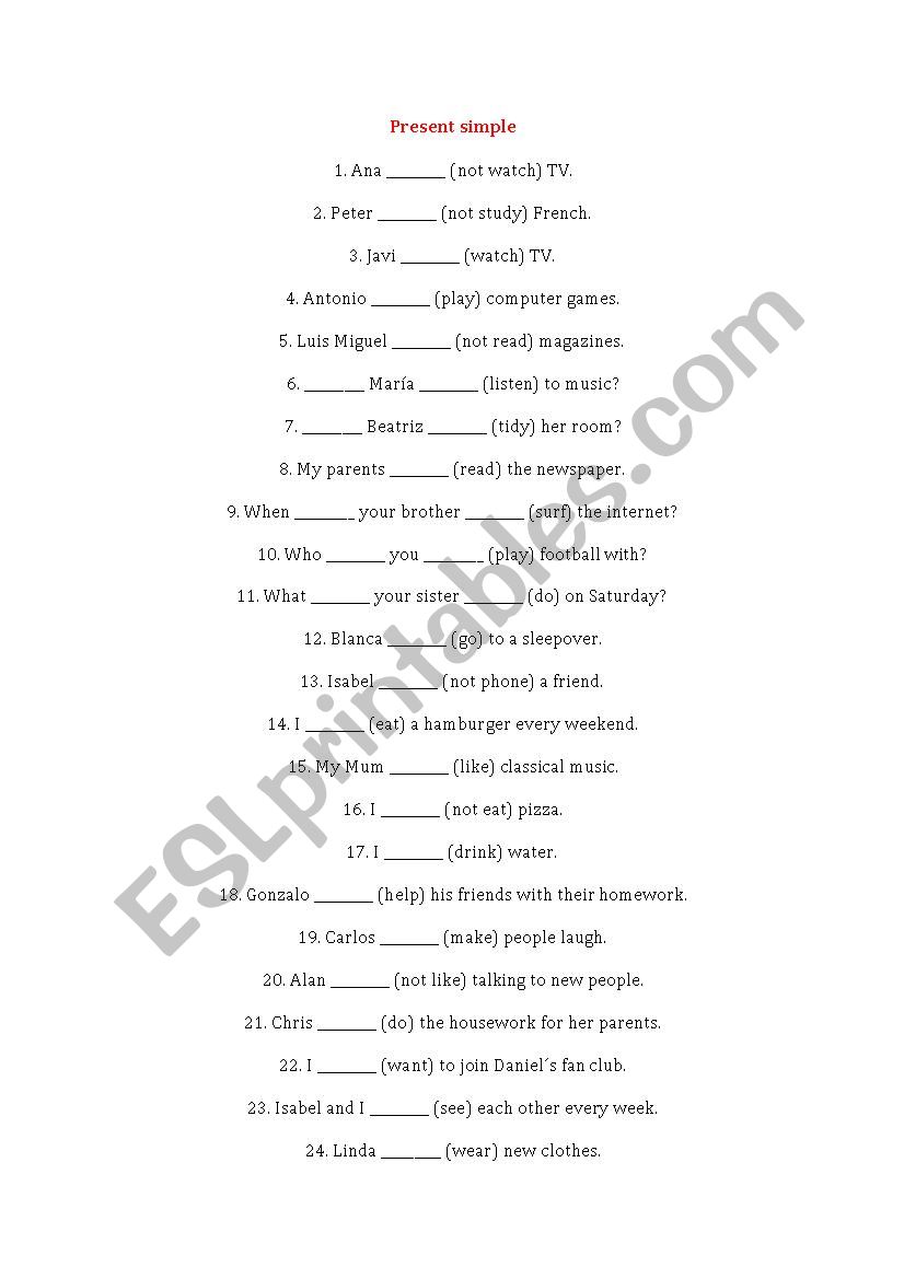 present simple worksheet