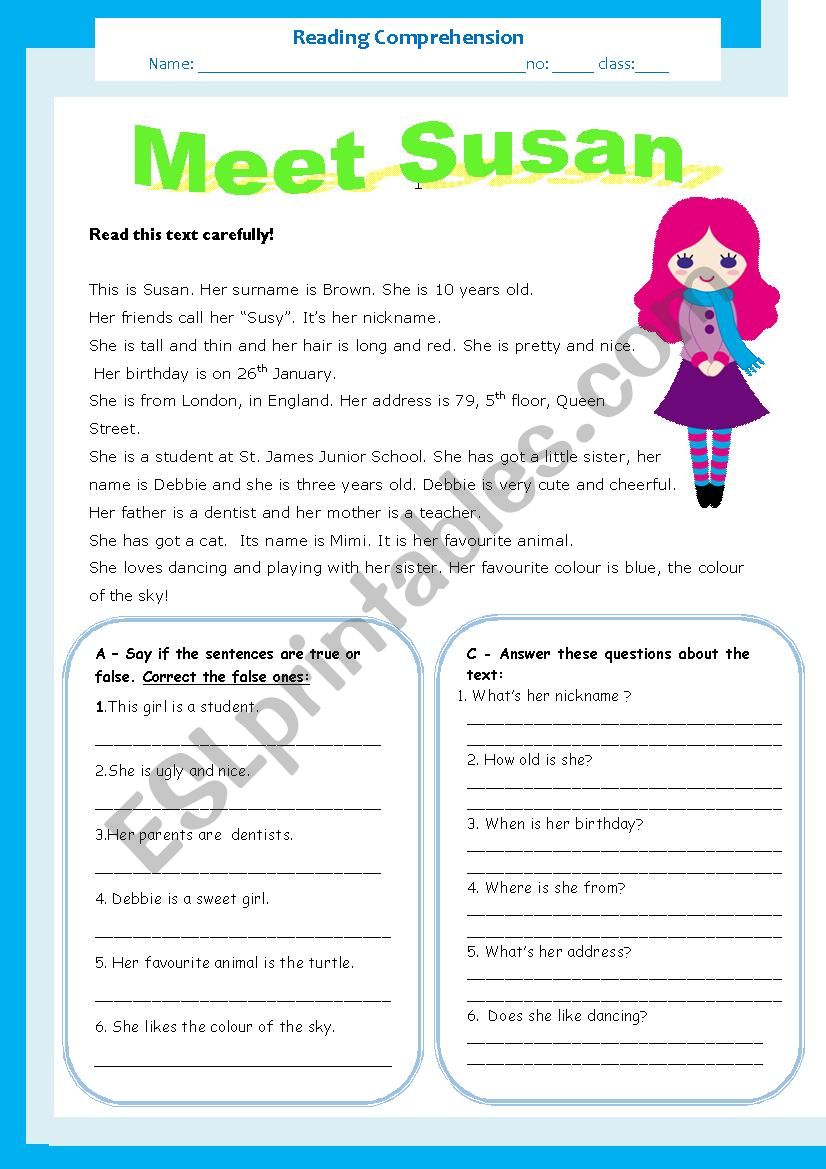 Meet Susan worksheet