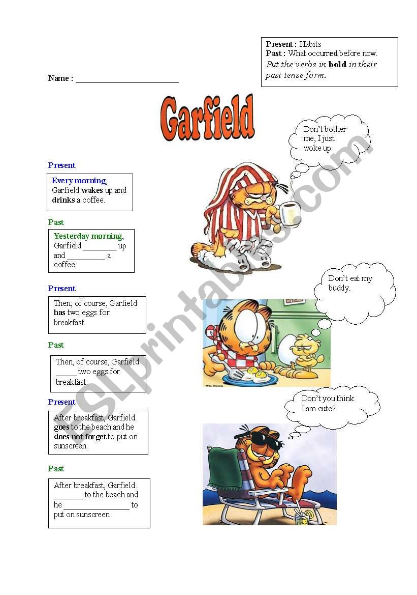 A day in Garfields life worksheet