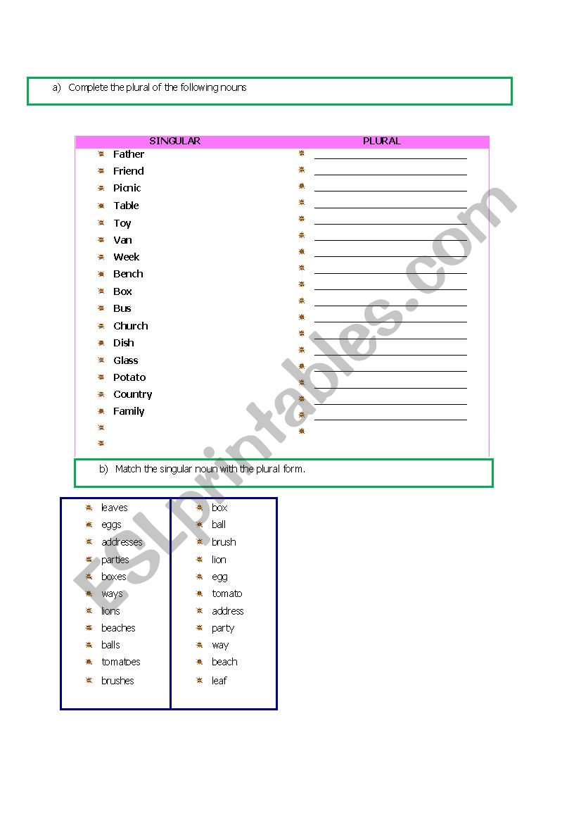 PLURAL NOUNS worksheet