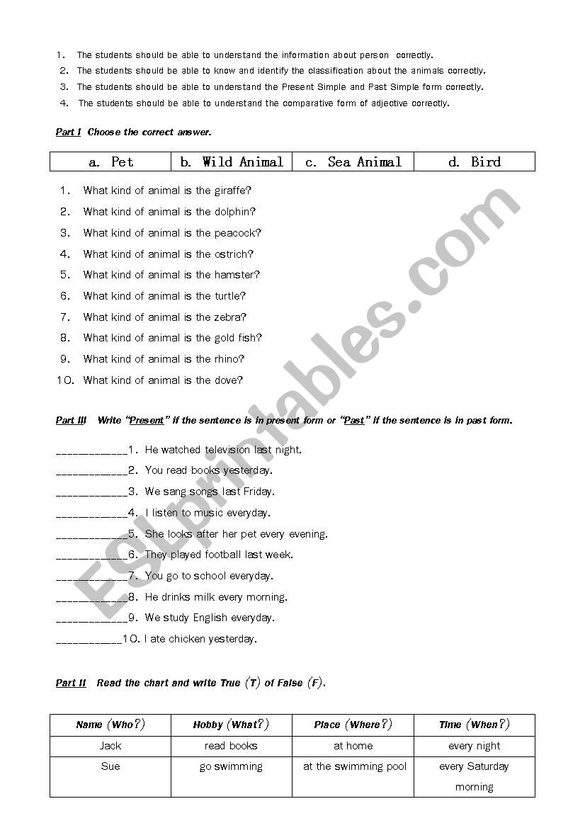Test for 3 graders  worksheet