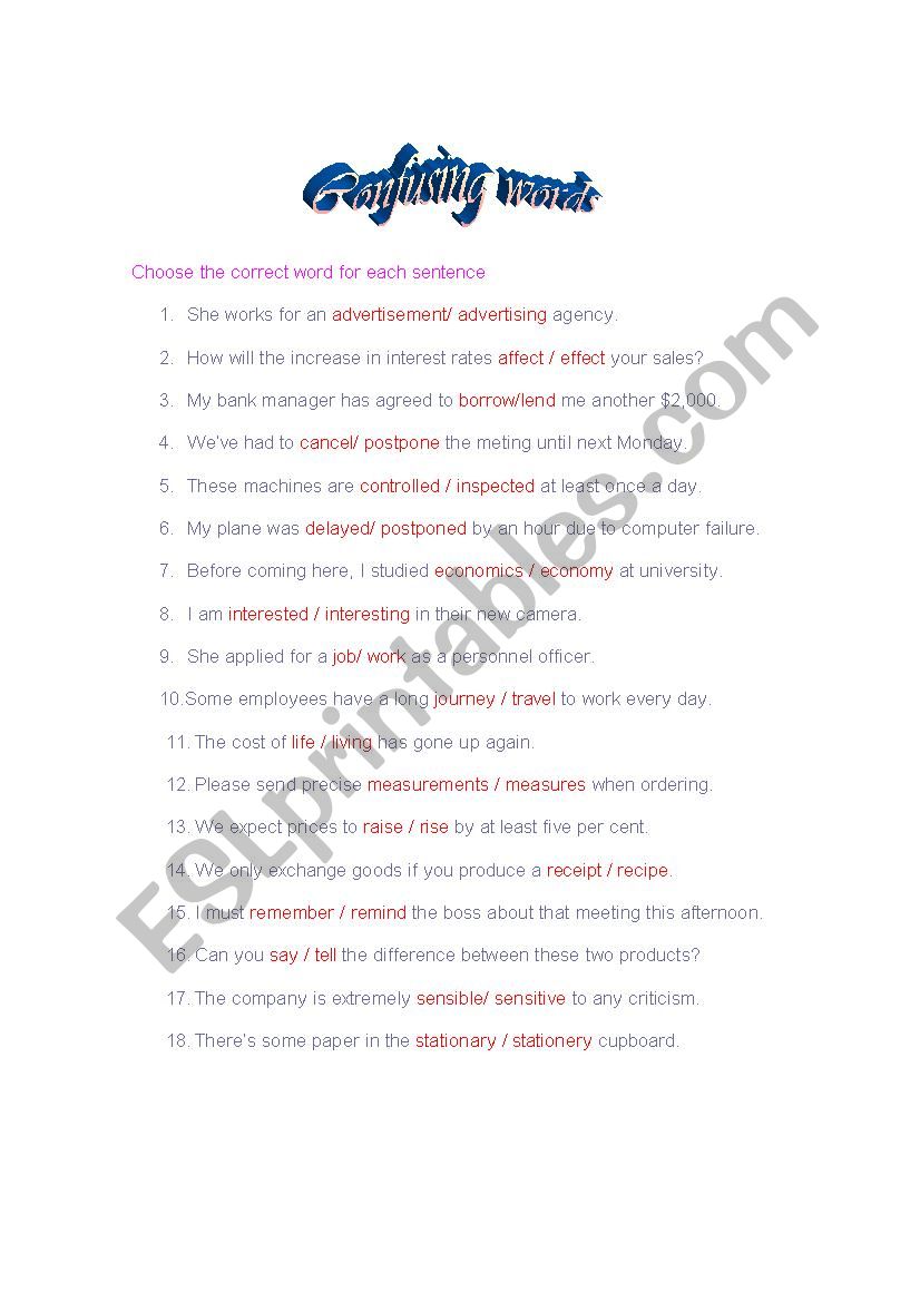 Vocabulary Exercise worksheet