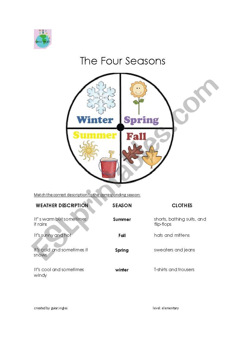 The four seasons worksheet