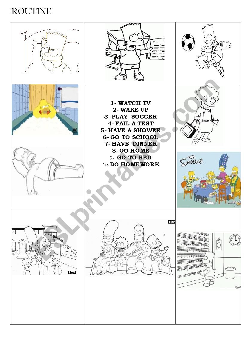 the simpsons. routine worksheet