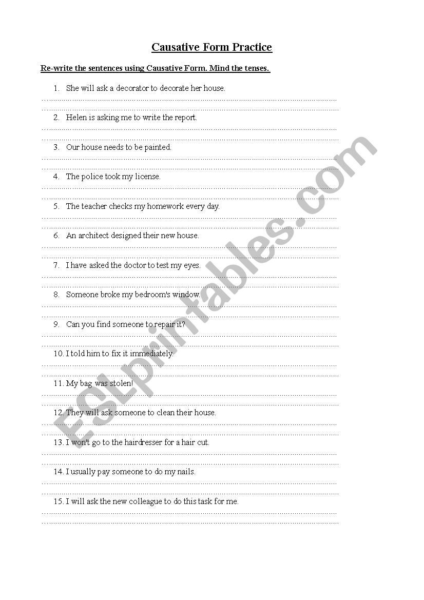 Causative Form worksheet