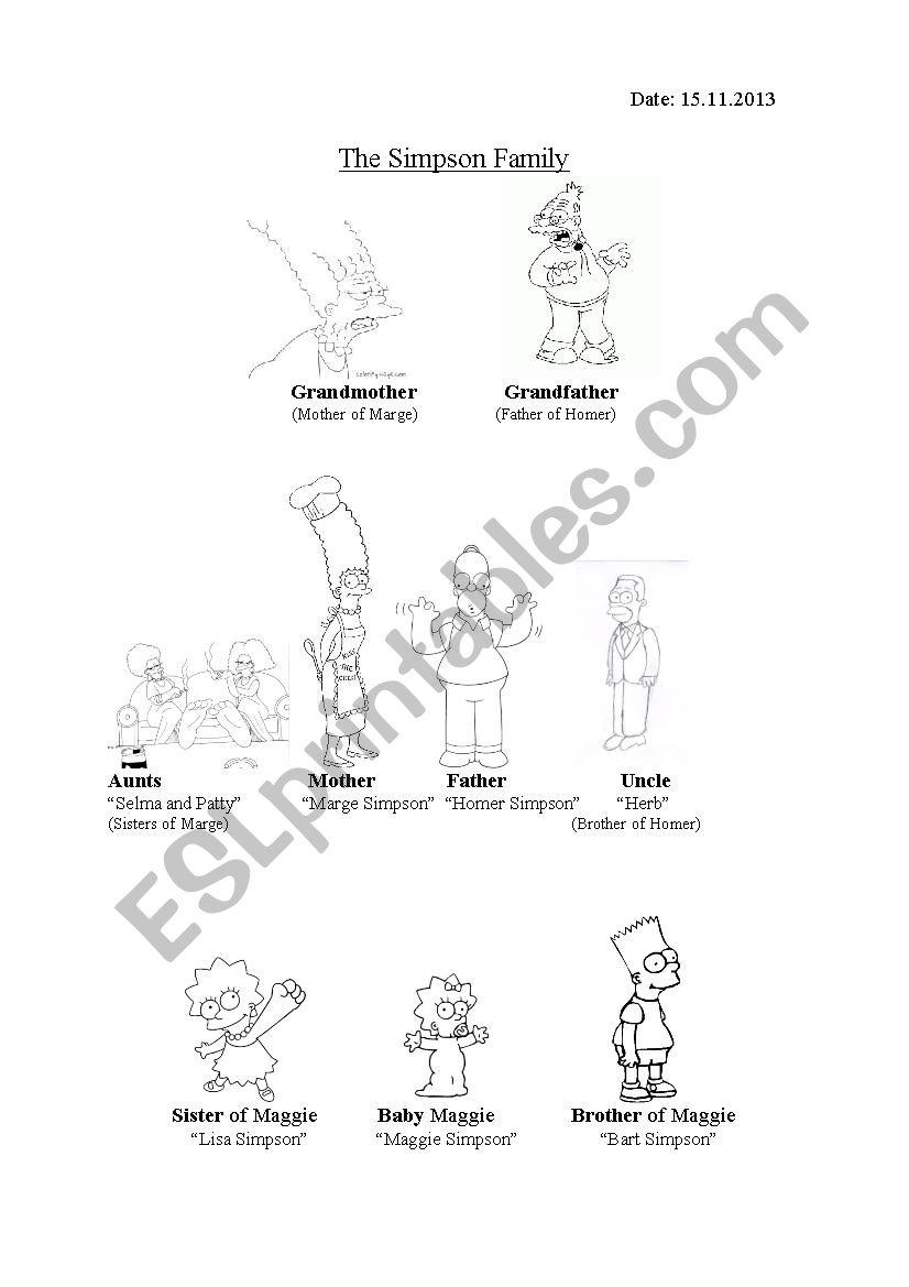 The Simpsons Family worksheet