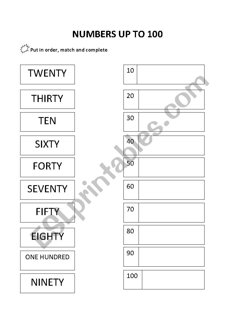 Number up to 100 worksheet