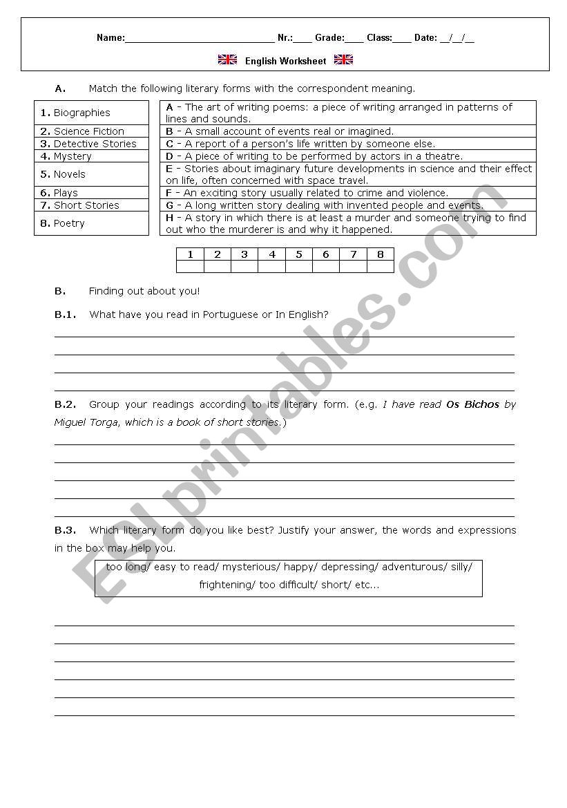 Extensive Reading worksheet