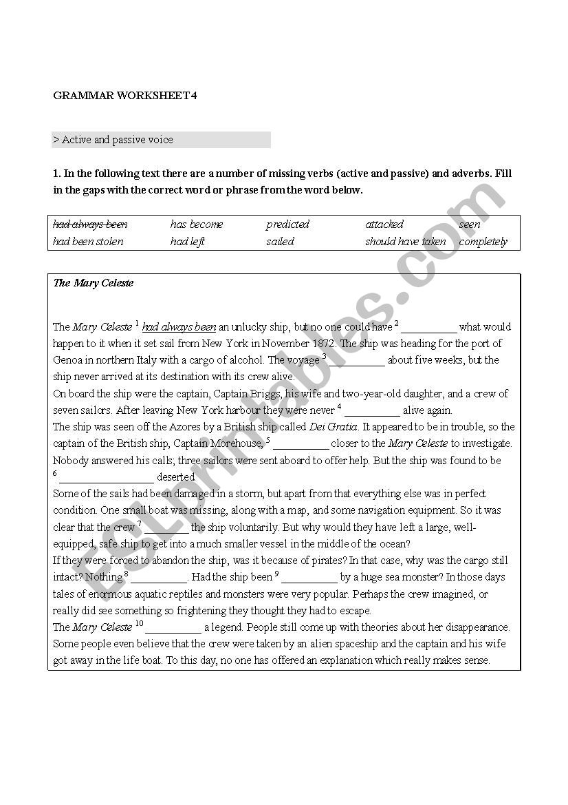 GRAMMAR WORKSHEET  worksheet