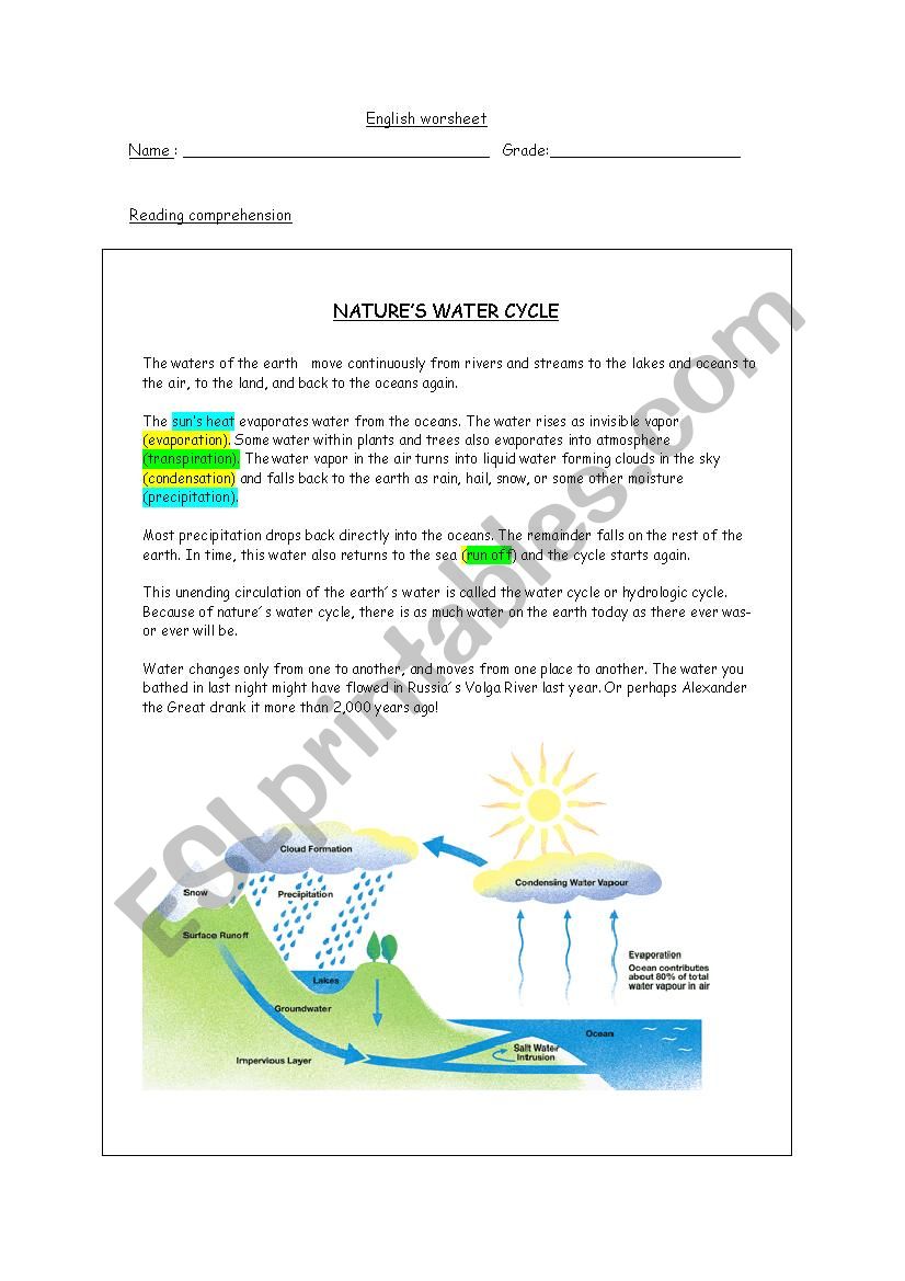 natureÂ´s water cycle worksheet