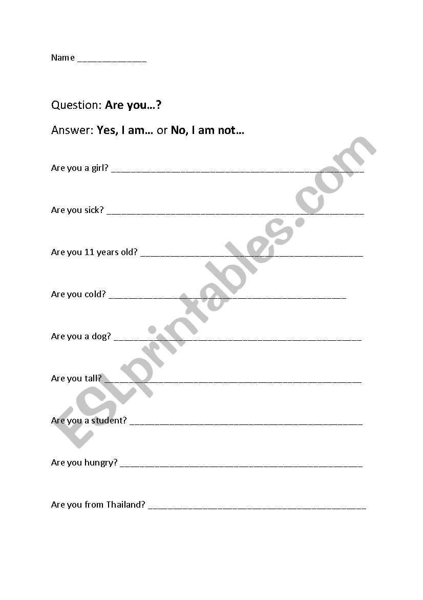 Are You...? worksheet