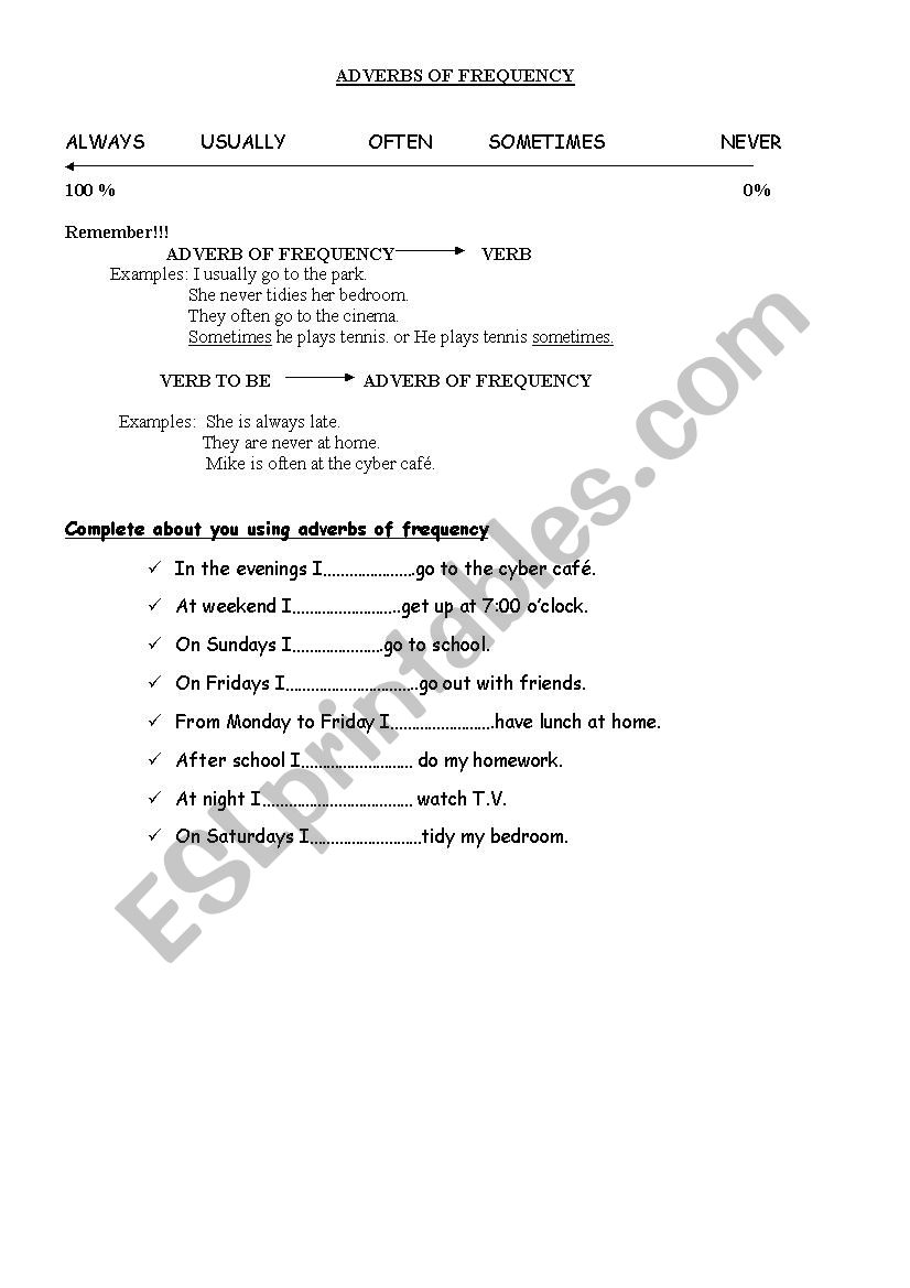 Adverbs of Frequency  worksheet