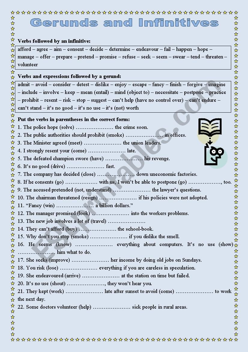 Gerunds or Infinitives worksheet