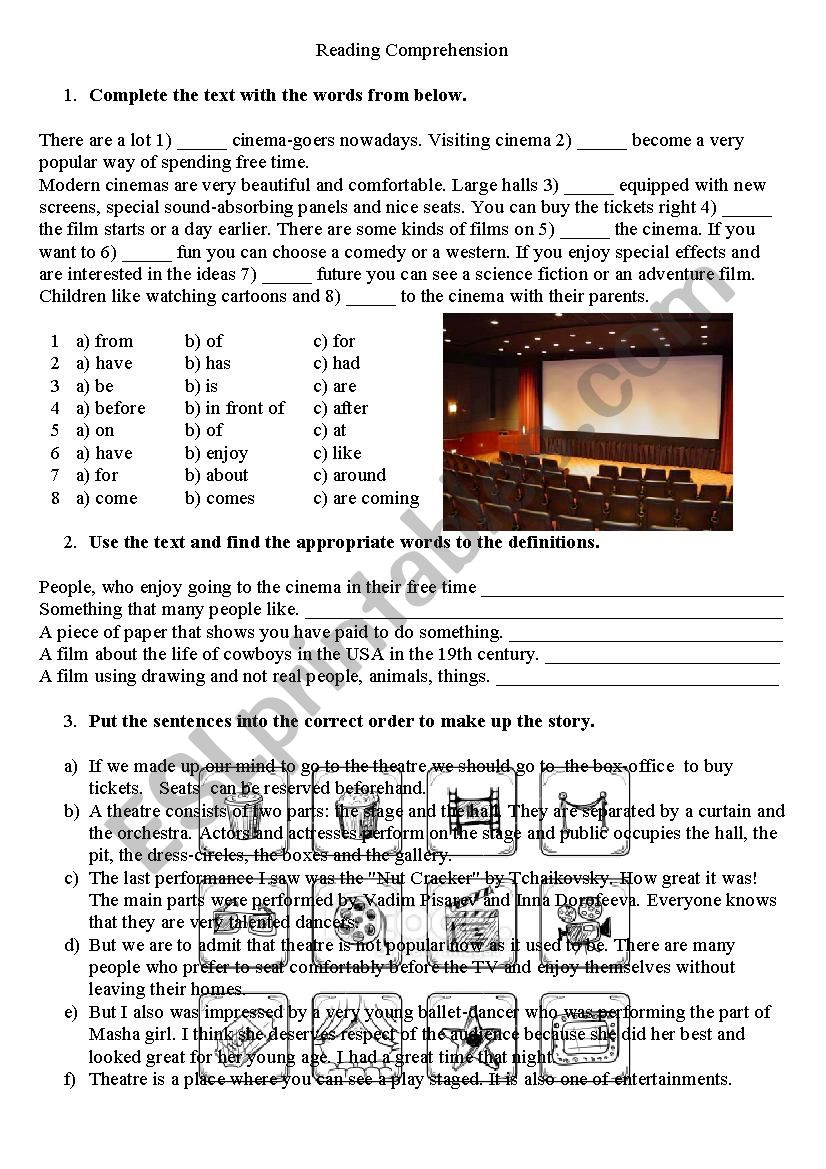 Cinems and Theatre Goers worksheet