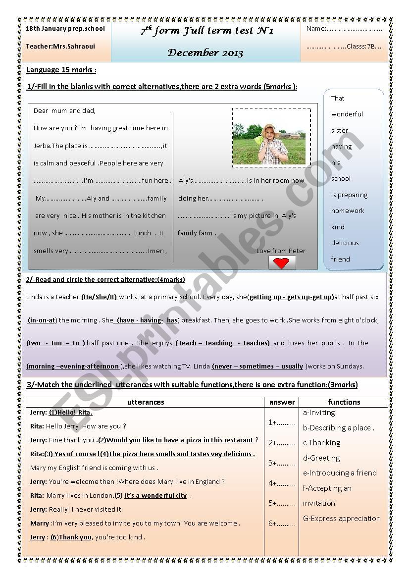 7th form end of term test n12013