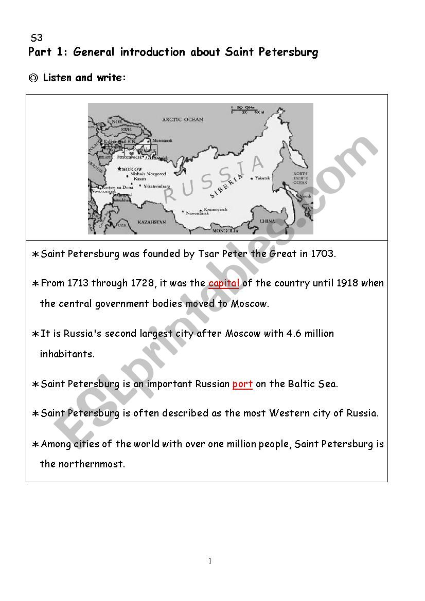 About Saint Petersburg worksheet