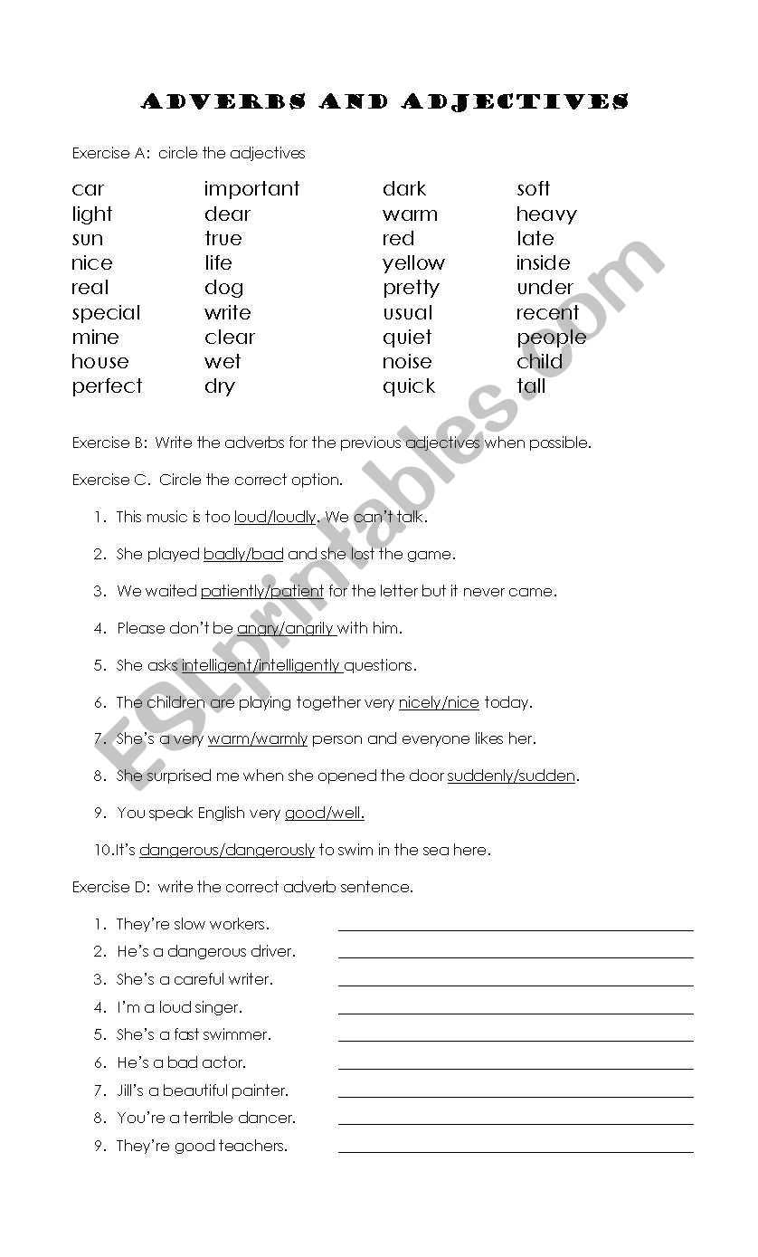 ADJECTIVES AND ADVERBS worksheet