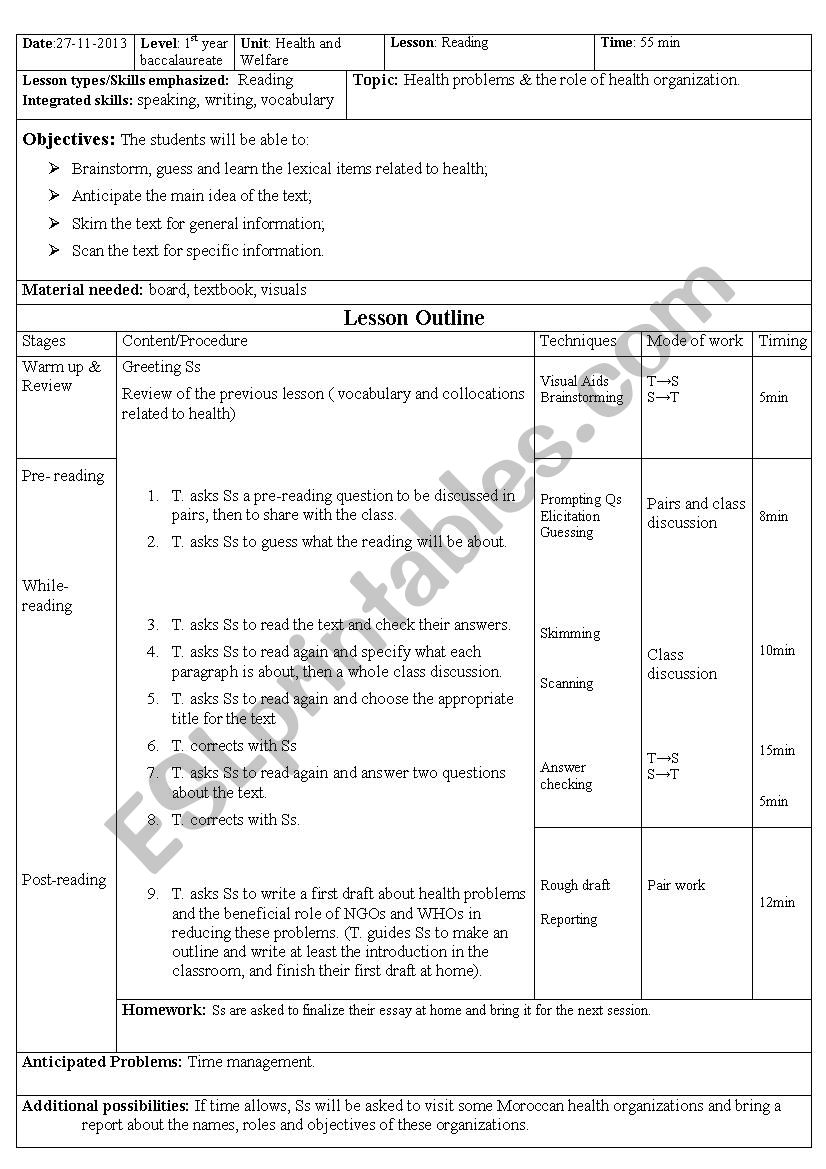 Health and Welfare worksheet