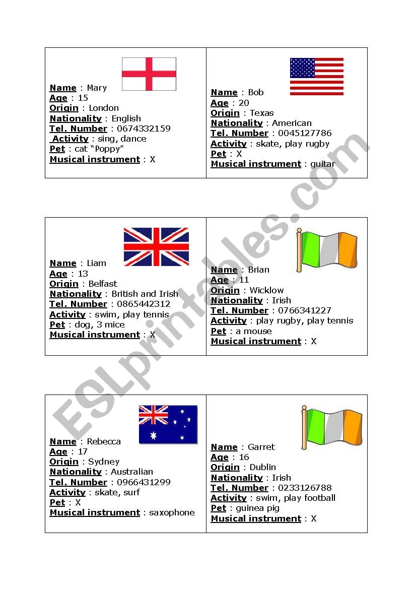 ID cards worksheet