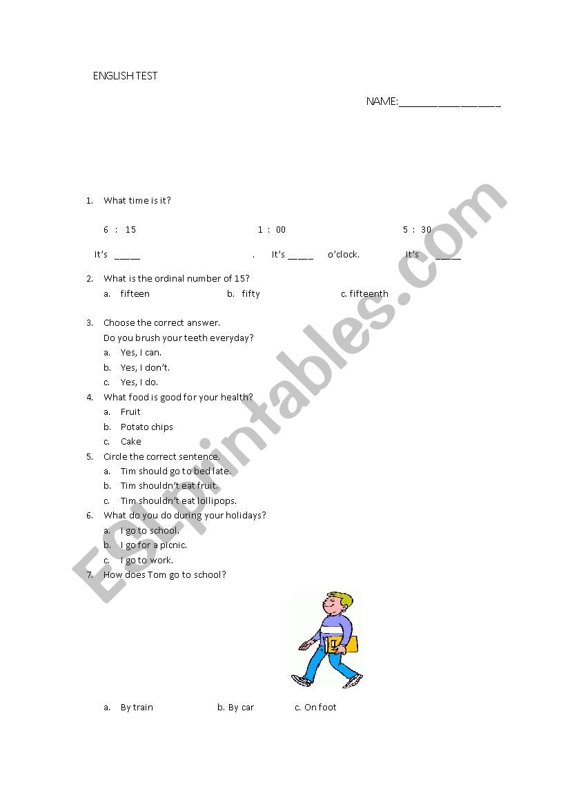 English Test worksheet