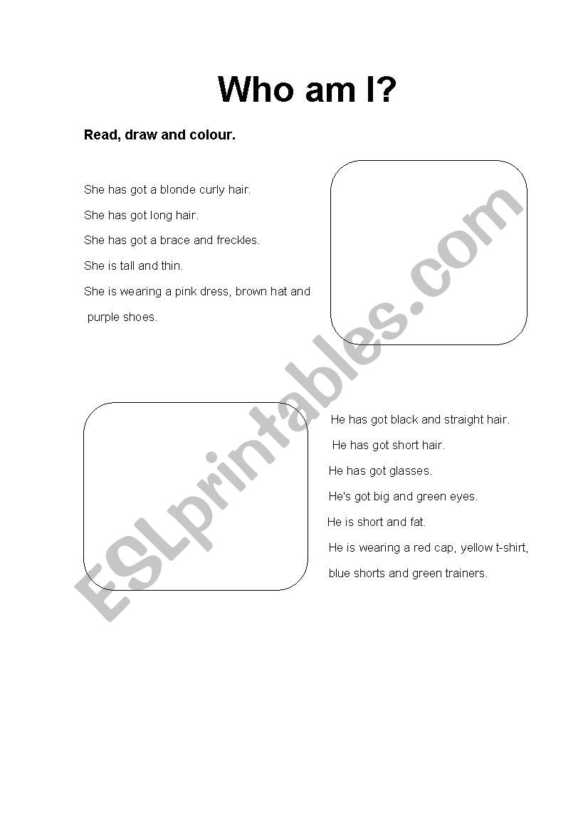 Who am I? worksheet